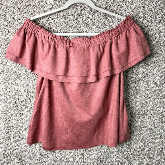 Young Fabulous and Broke Top Women’s Medium Pink Suede Off-The-Shoulder - Picture 3 of 4